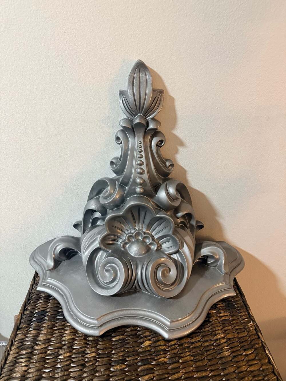 Set of 2 Vintage Ornate Rococo Style Silver-Painted Wall Shelf/Accent